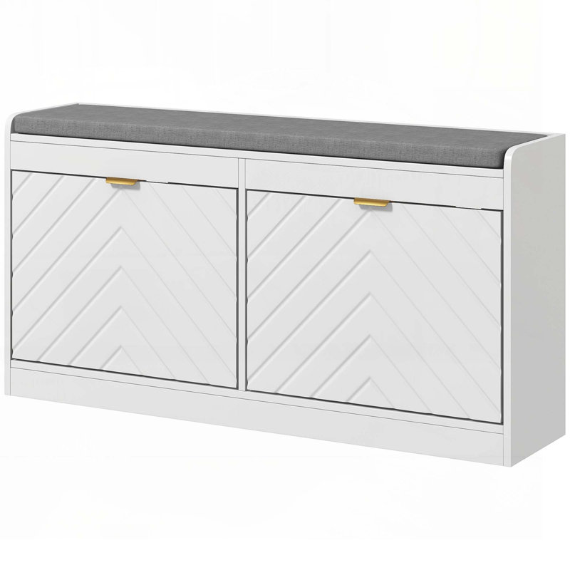 Shoe Bench, Entryway Bench with 2 Flip Drawers, Seating Cushion