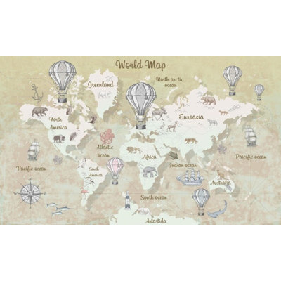 Kids World Map Animal Balloon Mural