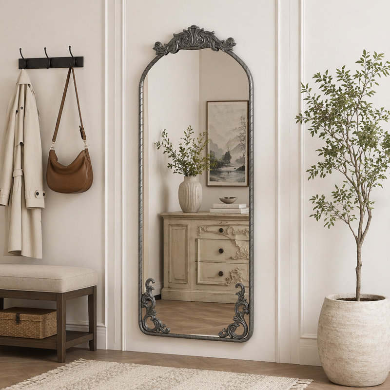 Miroir mural suspendu, Argent antique