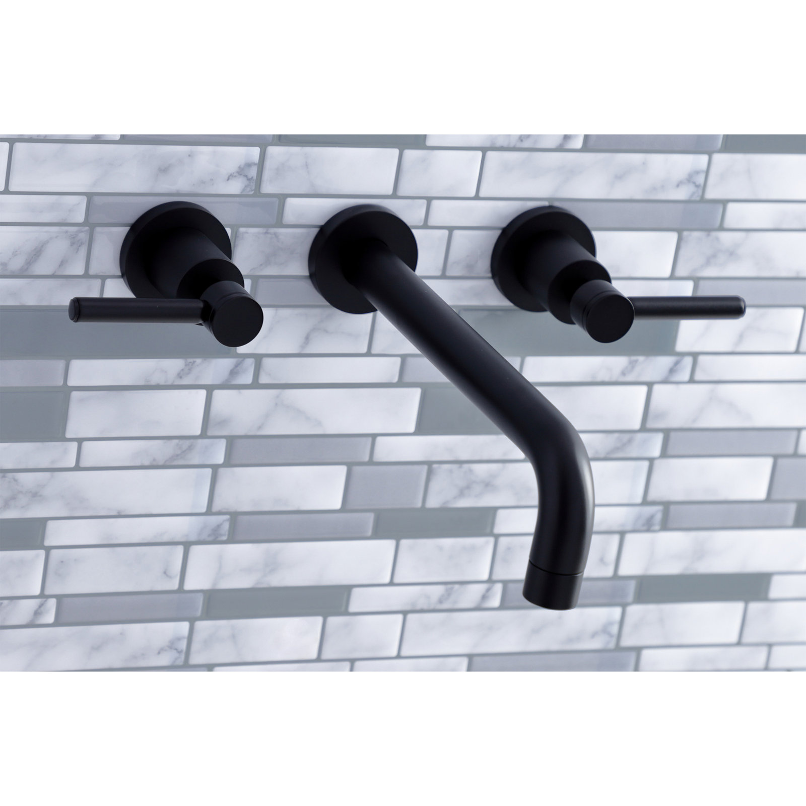 Kingston Brass Concord Two-Handle 3-Hole Wall Mount Roman Tub Faucet, Matte Black, Lever Handle