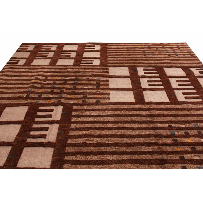 Hand Knotted Wool Geometric Area Rug, Rectangle 10' x 14'