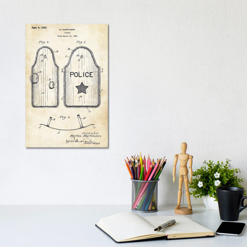 Police Shield by Patent77 - Gallery-Wrapped Canvas Giclée on Canvas, 20.32 cm H x 30.48 cm W, Canvas