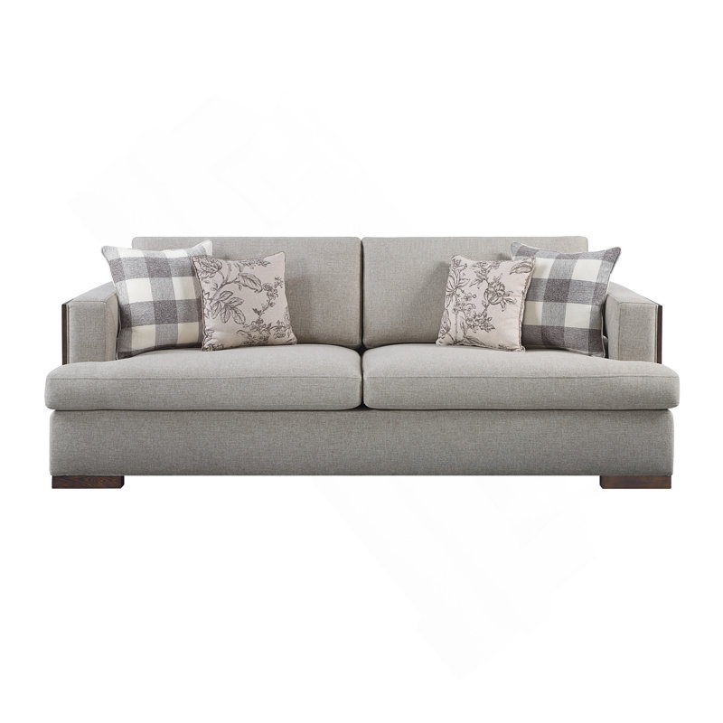 Canapé en tissu et noyer avec 4 coussins décoratifs