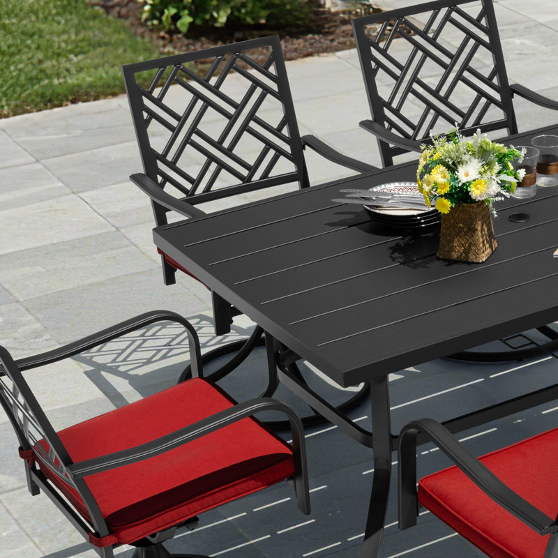 7-piece Outdoor Dining Set With Umbrella Hole And Swivel Chairs, 6, Rectangular