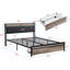 Structure de lit en métal avec tête de lit en tissu d'ameublement, doublure USB et pied de lit avec tiroirs-1529169946