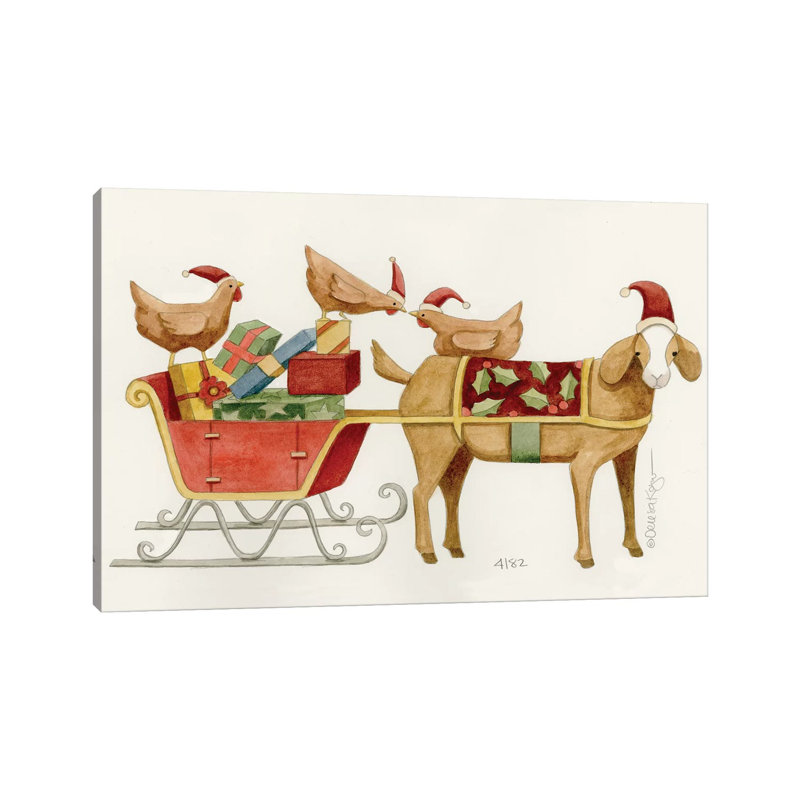 Goat With Cart Of Chicken Gifts by Teresa Kogut - Gallery-Wrapped Canvas Giclée on Canvas, Canvas, 20.32 cm H x 30.48 cm W