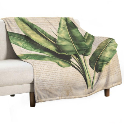 Jeté luxueux en flanelle de luxe à feuilles de bananier luxuriant, couverture douce et chaude pour le canapé-lit du salon