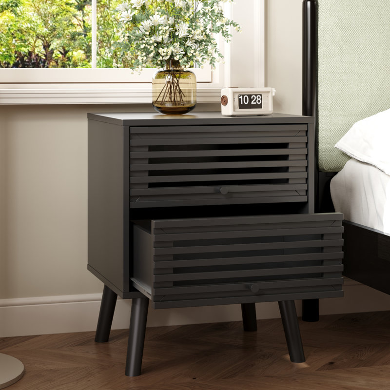 Nightstand, Side Table, End Table, Mid Century Modern Nightstand With Hollowed Drawers, Bedside Tables, Small Nightstands With Storage For Bedroom