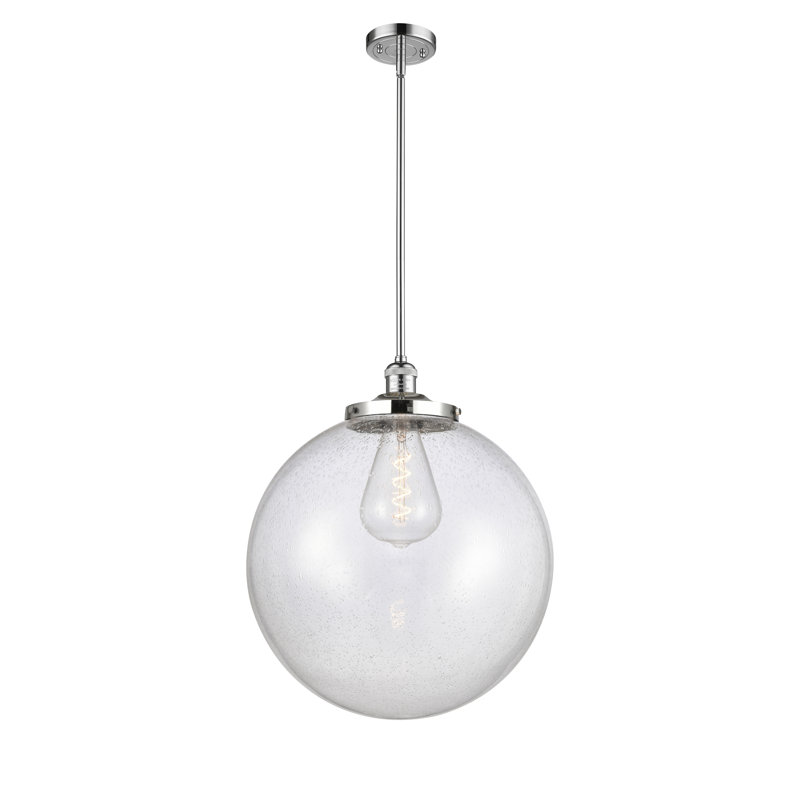 Luminaire suspendu simple à 1 lumière Frederick, Grainé, Chrome poli