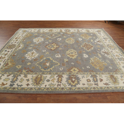 Handmade Gray Floral Oushak Indian Area Rug 8x10