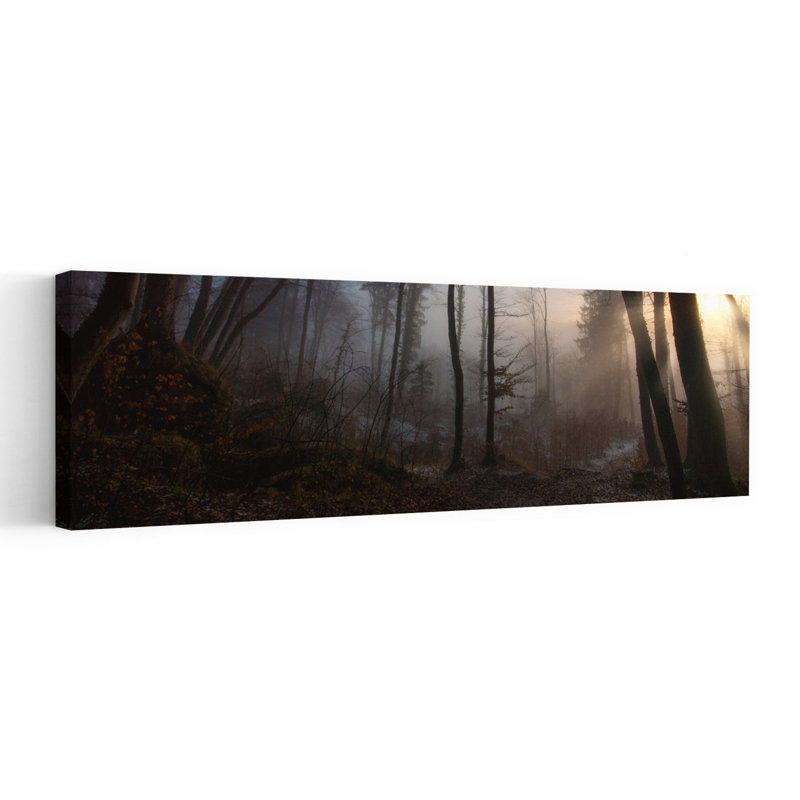 «Misty Forest Sunlight Ethereal Tranquil Abstract Autumn Forest», art mural, H 48 po x l 16 po