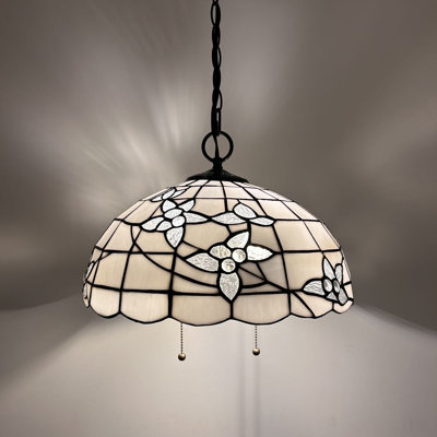 Eiri 62" H Tiffany Hanging Lighting White Stained Glass Flowers LED Bulbs Included 16”W*16”D*75”H