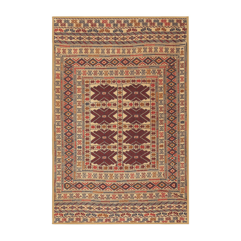 Tapis traditionnel brun / beige / rouge, Rectangle 2 pi x 3 pi