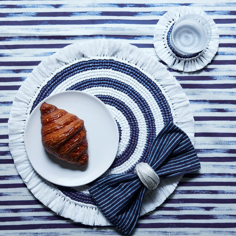 Woven Fringe Coasters, Orange/White