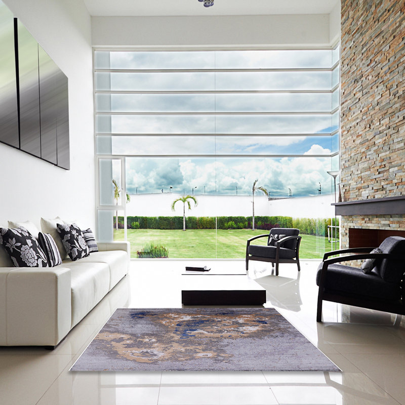 Tapis abstrait gris, Carré 5 pi