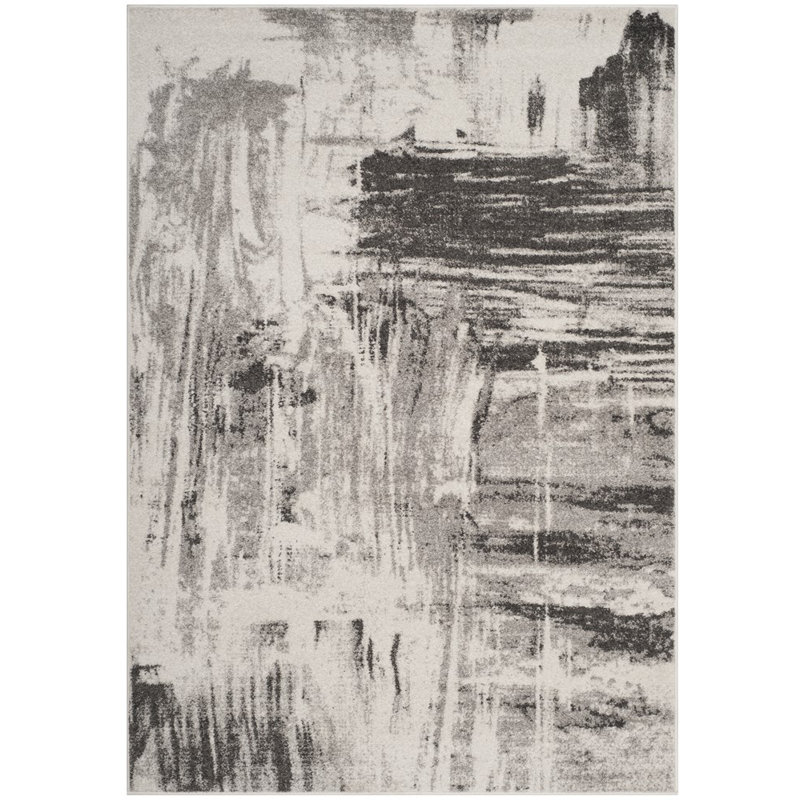 Riebe Abstract Ivory/Gray Area Rug, Rectangle 10' x 14'