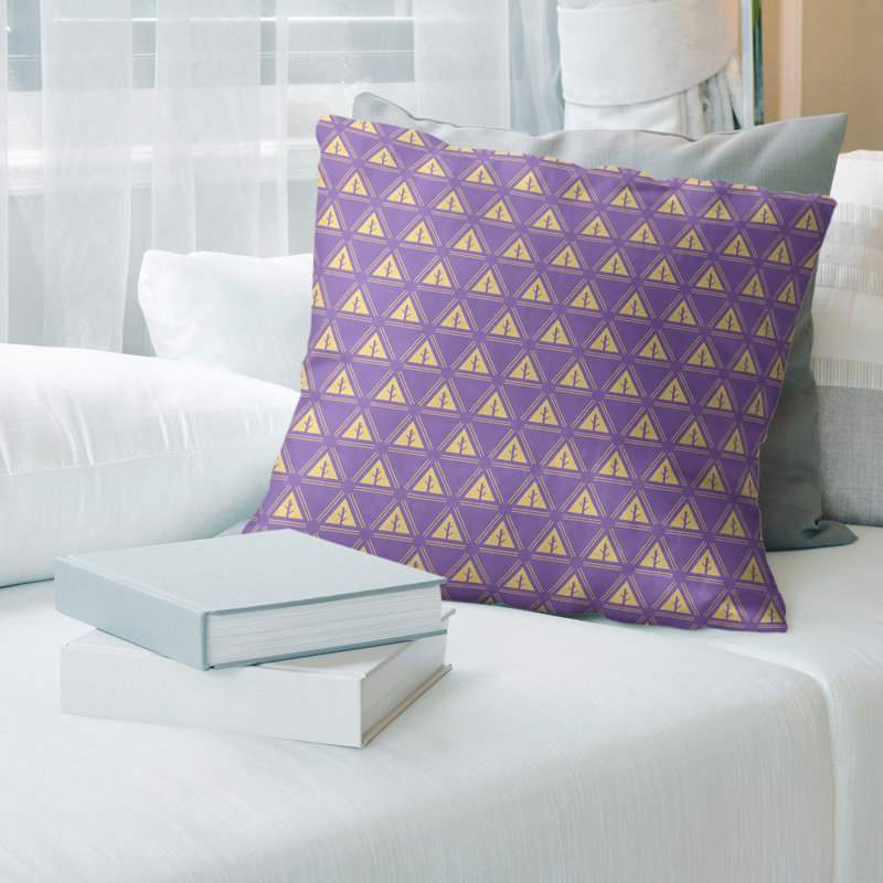 Coussin décoratif à motif d’arbre minimaliste classic Barbra, 14 po x 14 po, Duvet synthétique, Petit mauve / or