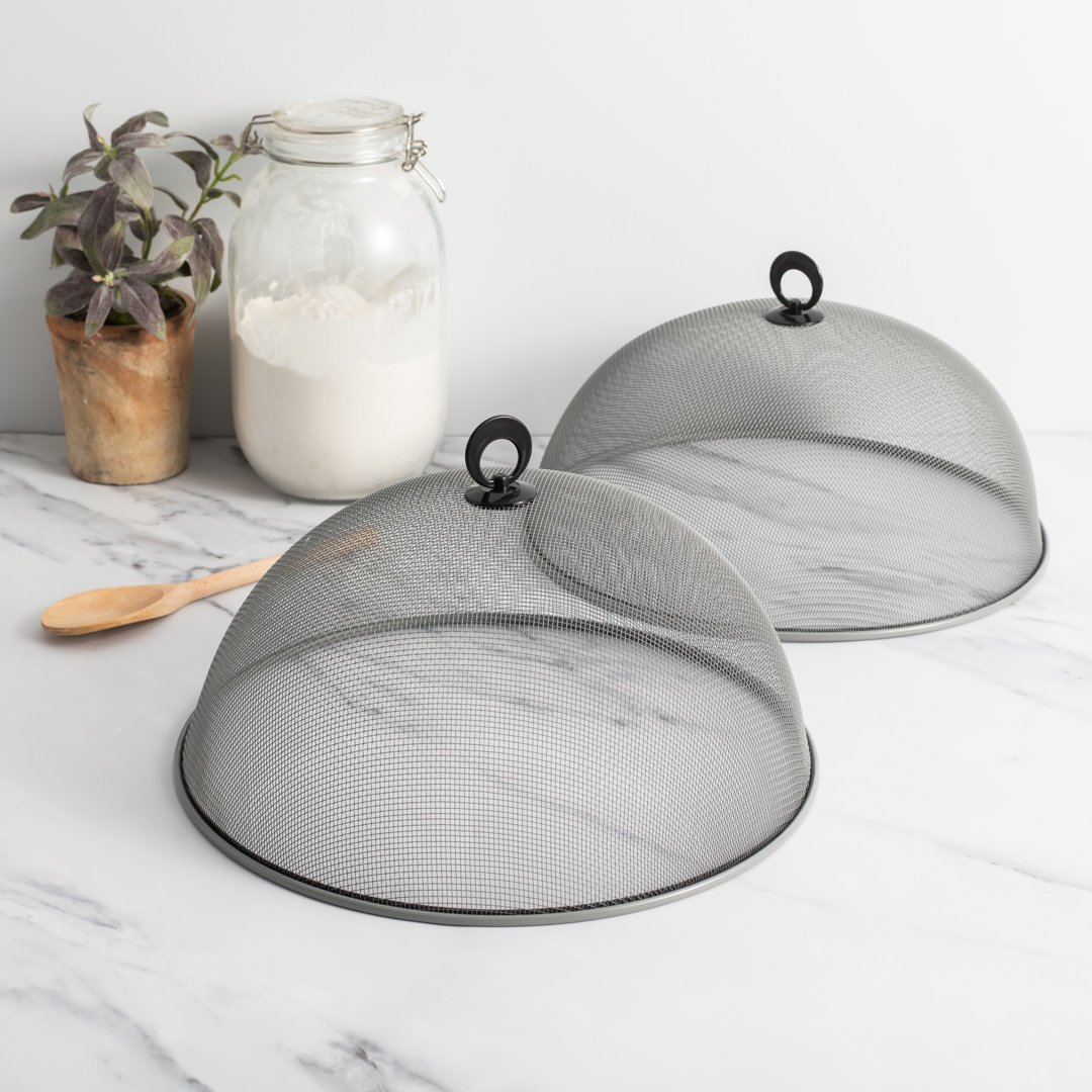 KitchenCraft Round Food Covers, Pack of 2 35cm Metal Mesh Food Protectors, Silver