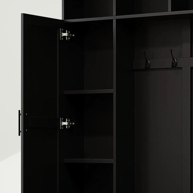 73.3"H Hall Tree with Open Storage,3-in-1 Hall Tree with Bench, Black