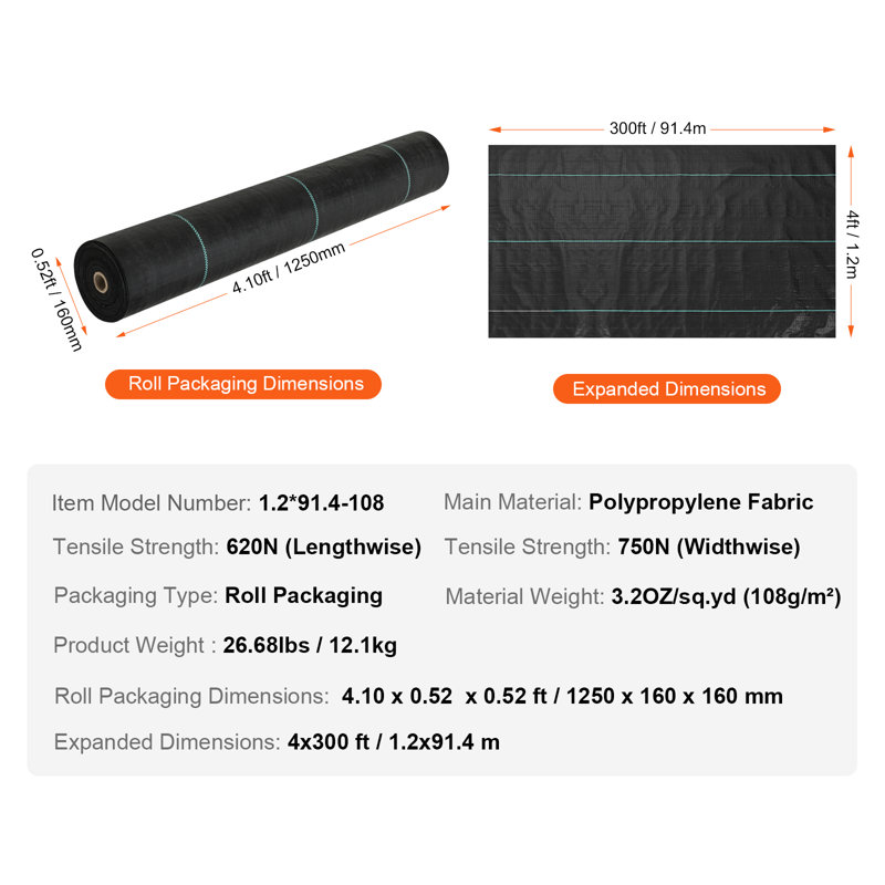 Heavy Duty Black Polypropylene Weed Barrier Fabric Roll