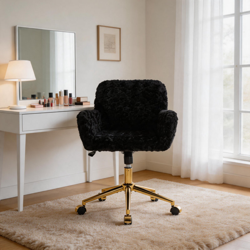 Chaise de bureau moderne en velours avec pivot, Noir