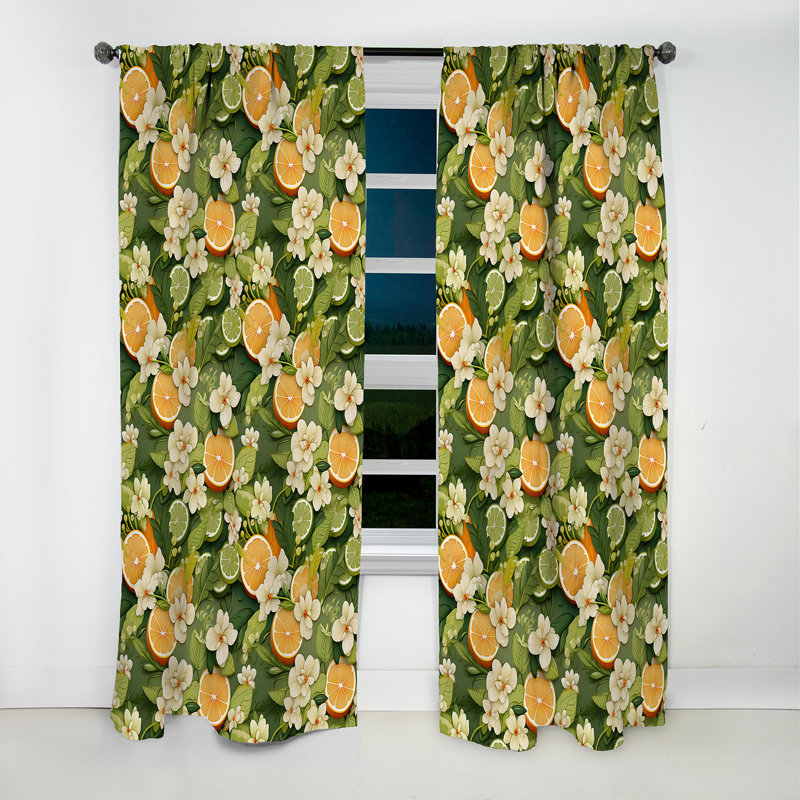 Motif tropical de citron - Rideau floral - Rideau occultant - 1 panneau, L 52 po x L 63 po