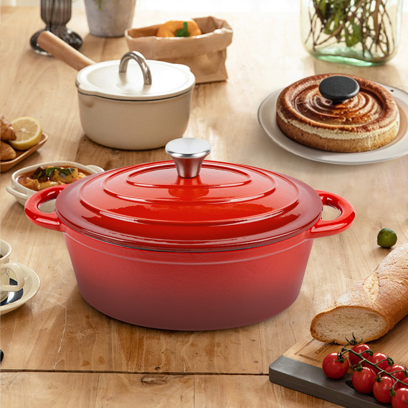 Faitout en fonte émaillée avec couvercle, batterie de cuisine antiadhésive recouverte d'émail avec deux poignées pour la cuisson du pain