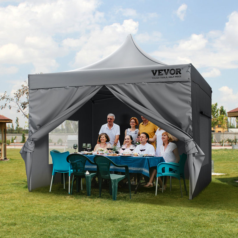 VEVOR 10x10 FT Gray Pop-Up Canopy Tent with Sidewalls