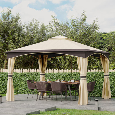 Gazebo With 2 Roof And Steel Frame, Netting, Water Drainage, For Deck Garden 10' X 12' Patio - Structure,
