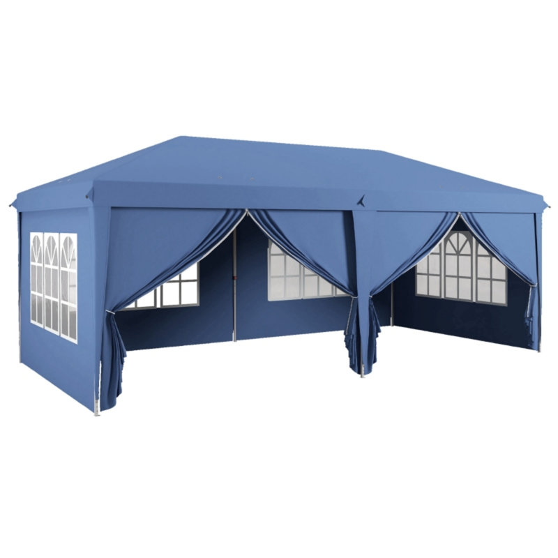 3 x 6 m Pop‑Up Garden Gazebo, Waterproof Outdoor Party Marquee Tent with Removable Side Panels, Windows and Carry Bag, White