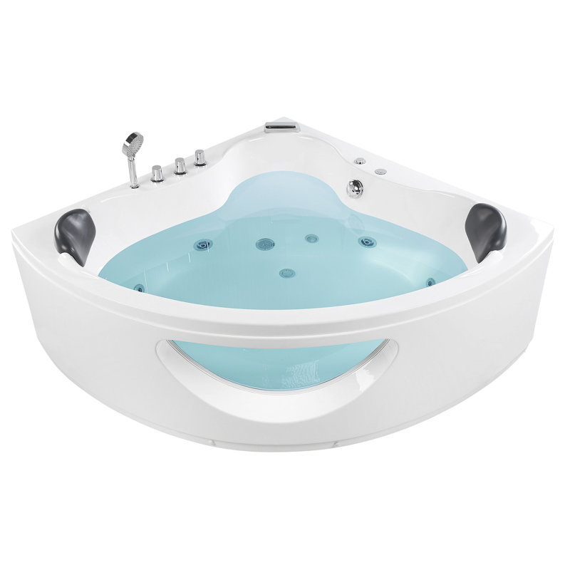 Mummert x Corner Whirlpool Acrylic Bathtub, White, 60cm H x 195cm W x 140cm L