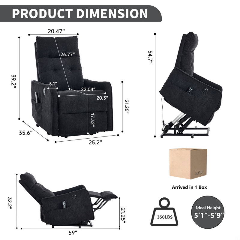 Fauteuil inclinable électrique Chenille, Noir