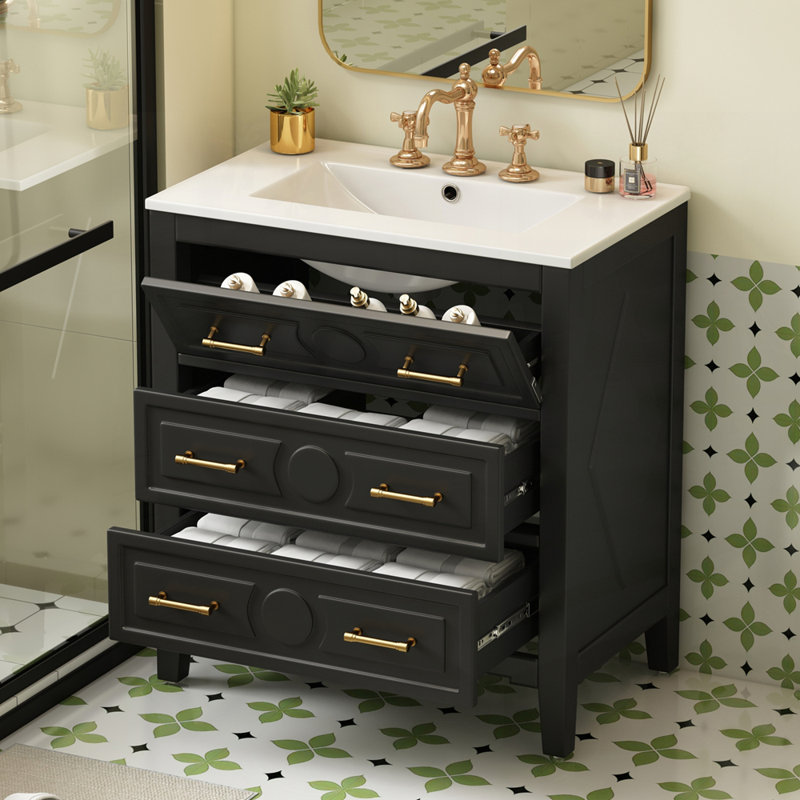 Meuble-lavabo polyvalent avec lavabo en céramique et fabrication en bois massif