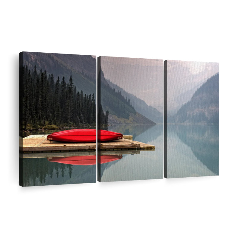 Mountain Lake Kayak Wall Art Multi Piece Canvas Print, H 48 po x l 74 po x P 1,25 po