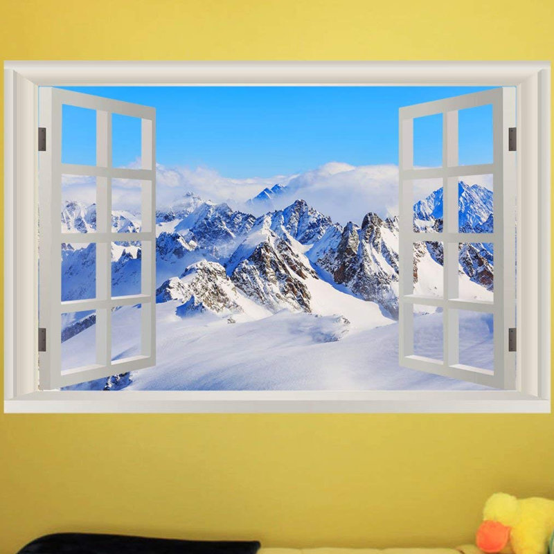 Décalcomanie murale montagneux à neige 3d, H 36 po x l 54 po
