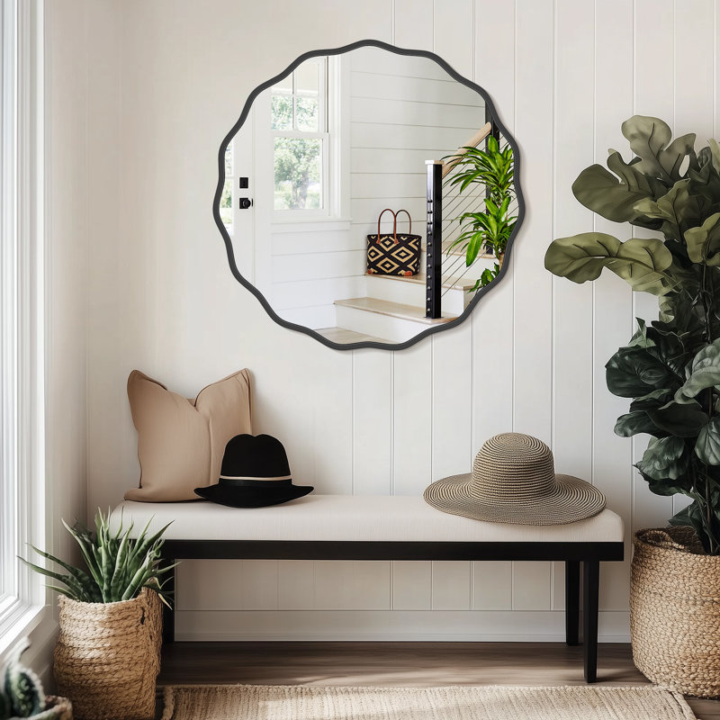 Miroir rond en aluminium, Noir, 28 po x 28 po