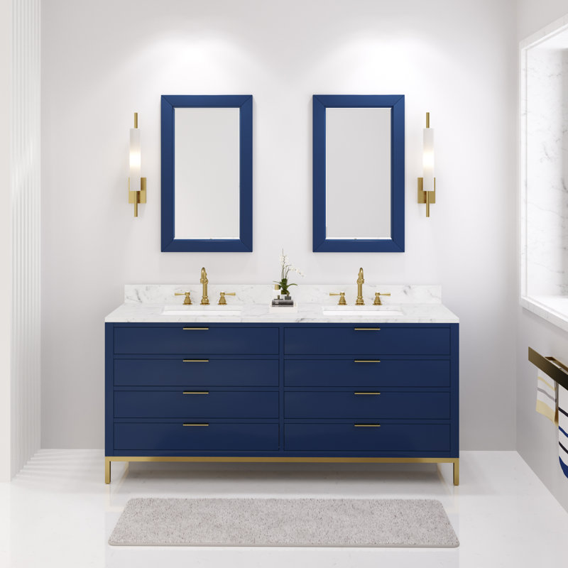 Gervais 72'' Double Bathroom Vanity with Marble Top, Monarch Blue