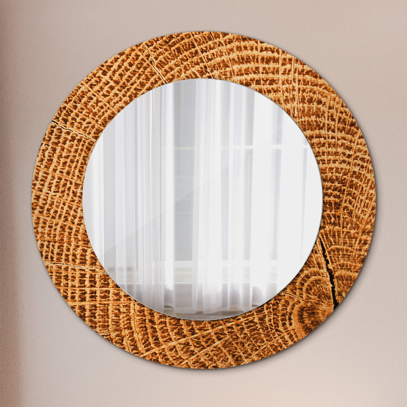 Huldar Glass Flat Wall Mirror, 60cm H x 60cm W, Orange Oak Wood