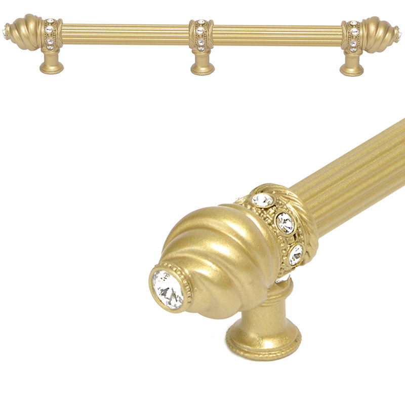 Caché 12 inches c.c. with 5/8 reeded center long pull & center brace with 16 rivoli Swarovski Clear Crystals in Chalice, Gold