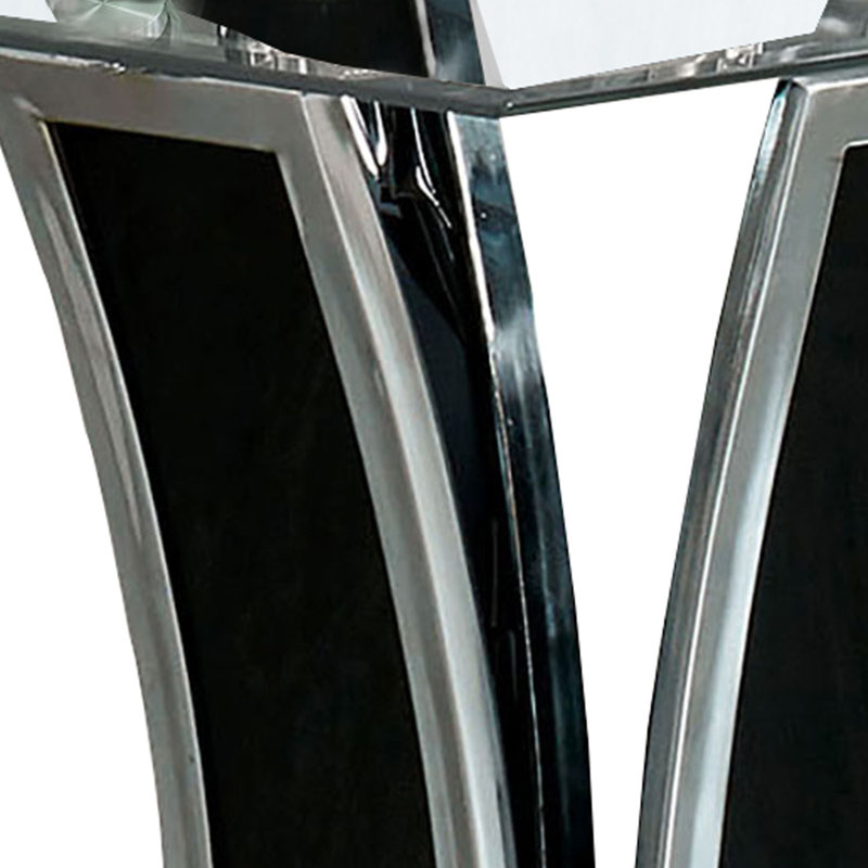 Maysa Glass Pedestal End Table, Black/Silver