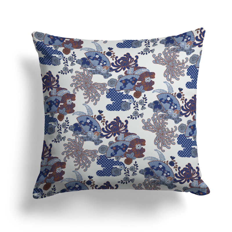 Square Cushion, 41cm H x 41cm W, Blue/White/Orange