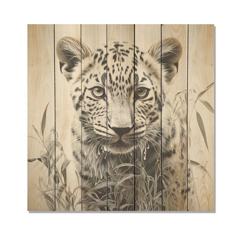 Portrait de léopard gris majestueux II - léopard / guépard sur bois, H 15 po x l 15 po