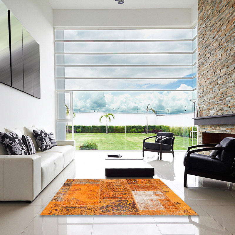 Tapis contemporain orange, Carré 7 pi
