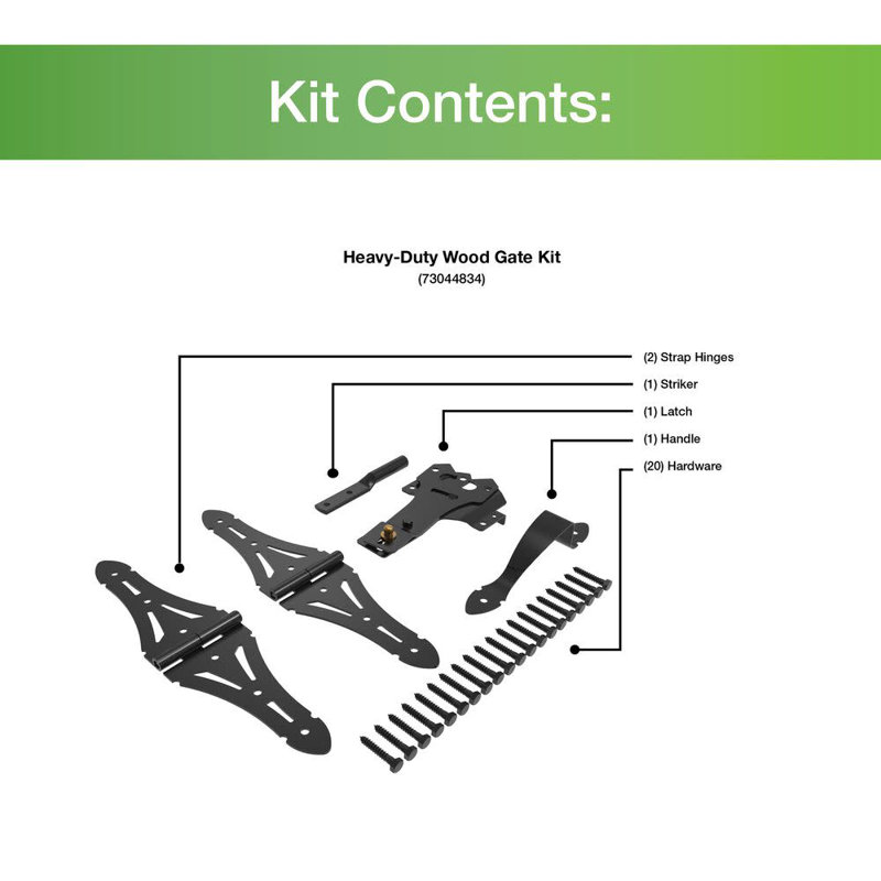 Heavy-Duty Black Steel Wood Gate Kit with Spring Loaded Latch