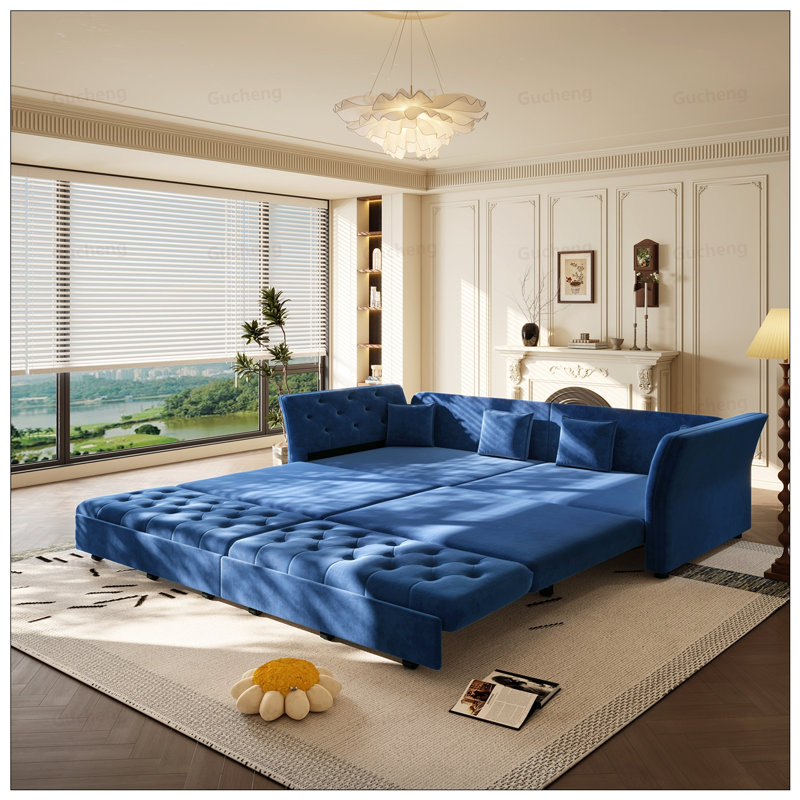 Canapé-lit surdimensionné escamotable, canapé-lit convertible avec motif capitonné en tissu fait à la main, causeuse en velours multifonctionnel pour le salon, la chambre à coucher, un appartement