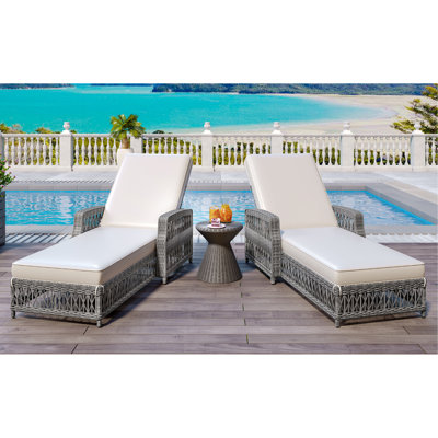 Méridienne longue inclinable 2 pièces, fauteuil d'extérieur en osier avec accoudoirs, fauteuil inclinable ajustable avec coussins amovibles, chaise longue en rotin toutes saisons pour piscine et jardin
