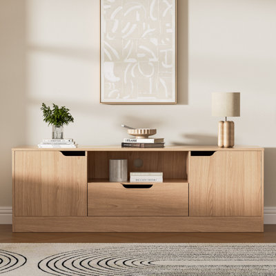 Meuble télé pour téléviseur 55/60/65 po, centre de divertissement avec 2 portes et tiroir, console de télévision avec armoire de rangement pour le salon et la chambre à coucher
