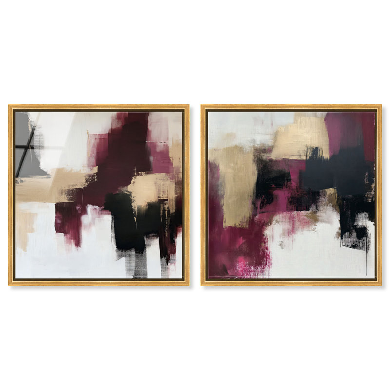 «Golden Dusk Duo», ensemble de décorations murales en acrylique encadré par Art Remedy, cadre doré, 16 x 16, Encadrement doré