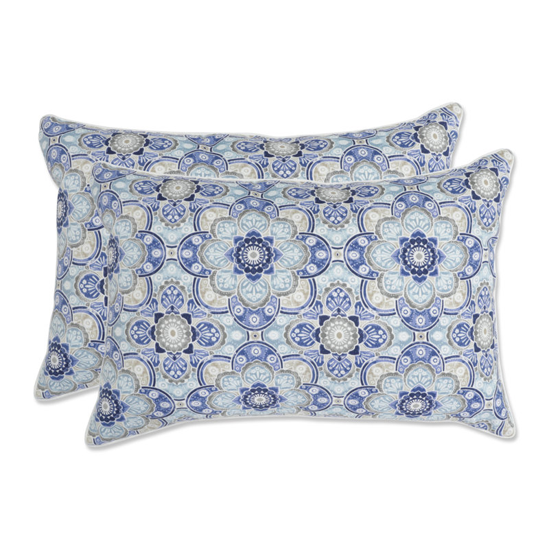 Blue and Gray Rectangular Outdoor Throw Pillow Set