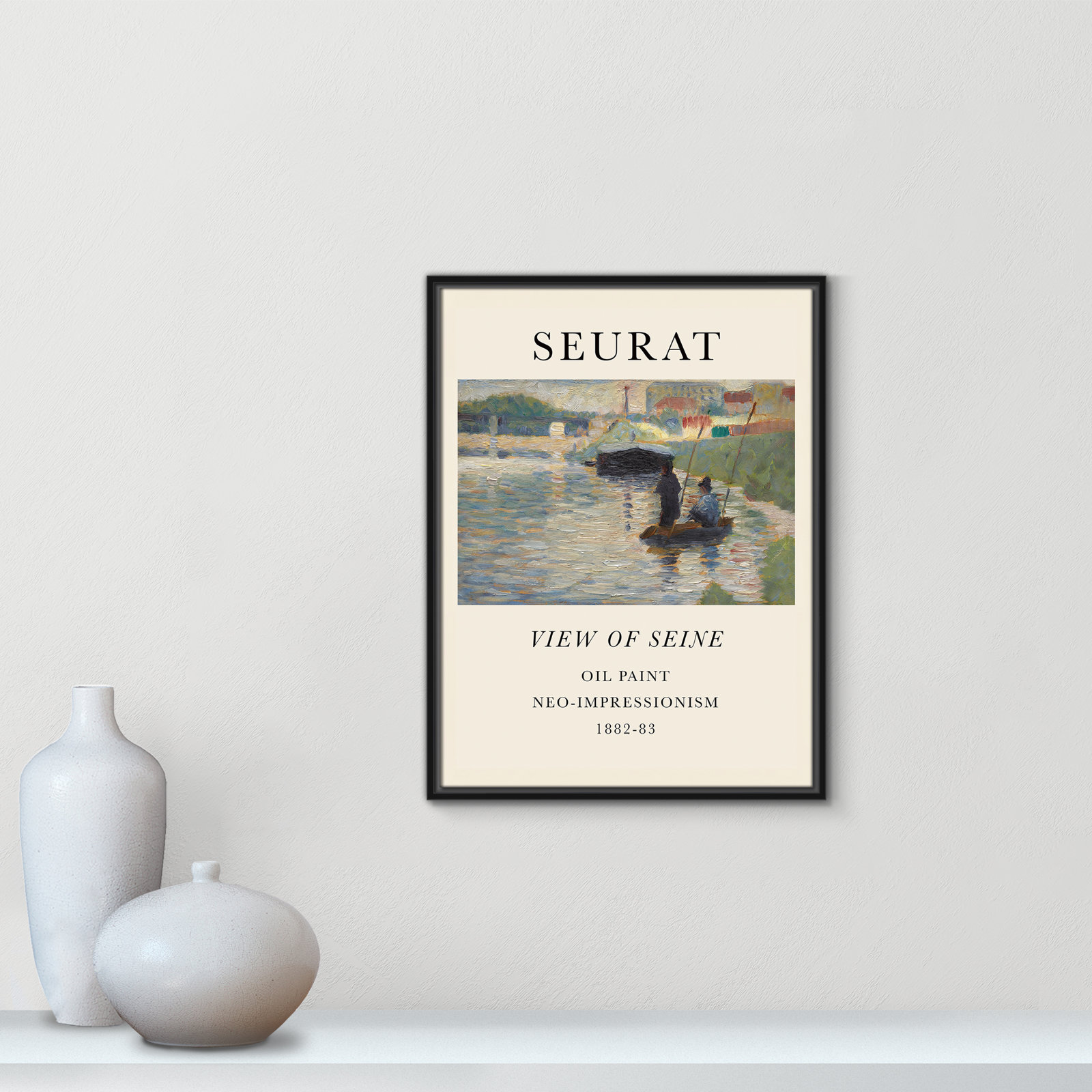 View Of Seine by Georges Seurat, No, 25.5" H x 19.5" W x 2" D, Black Floater Frame